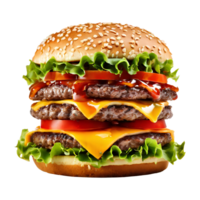 A large hamburger with cheese, lettuce and tomato png