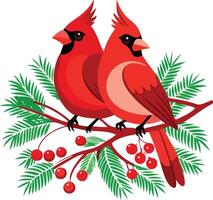 Festive Bird with Red Berries vector