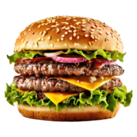 A hamburger with cheese, lettuce and onions png
