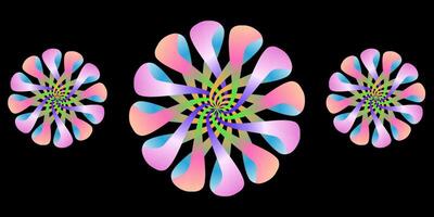 three colorful flowers are arranged in a circle vector