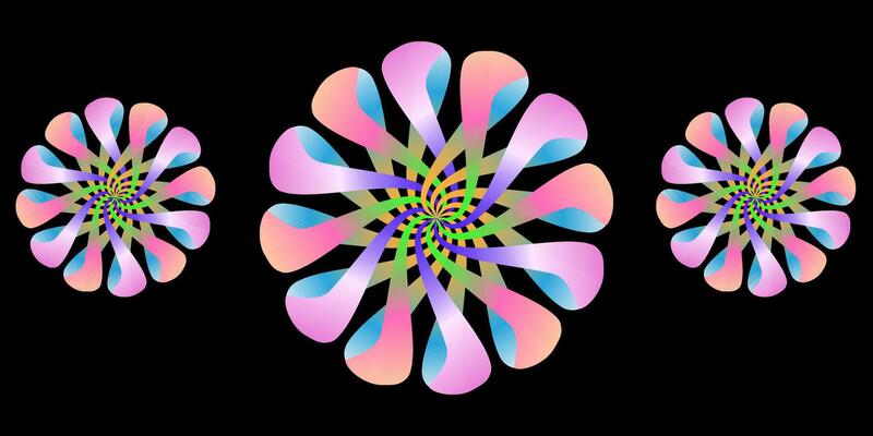 three colorful flowers are arranged in a circle