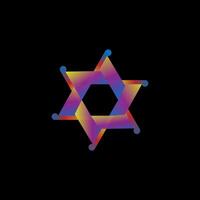 a rainbow colored star of david on a black background vector