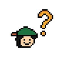 Cute cartoon art of male man men with question mark confuse wonder pixel. vector
