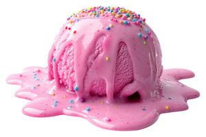 Melting Pink Ice Cream Scoop with Colorful Sprinkles Isolated png