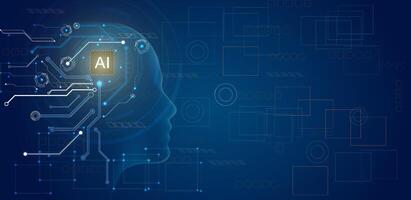 Artificial intelligence head. AI brain robotic with circuit board technology background vector