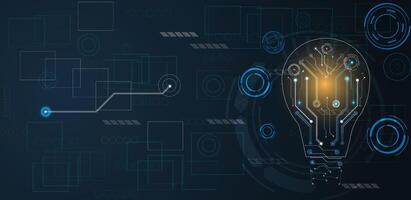 Innovation technology abstract background. Digital light bulb with circuit board blue green background vector