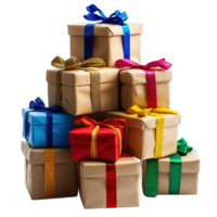 Stack of colorful boxes with ribbons on top png