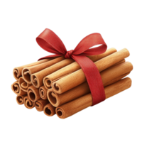 Classic holiday cinnamon stick arrangement with a red ribbon bow png