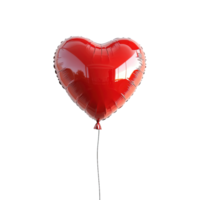 Elegant metallic red heart balloon, floating with a string attached png