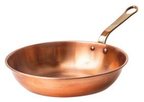 Empty copper frying pan isolated on transparent background, top view png