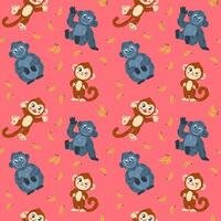 Cute Cartoon Monkey and Gorilla Seamless Pattern with Bananas vector