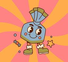 Groovy Christmas Retro Candy with Smiling Face vector