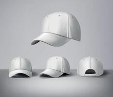 White baseball caps mock up with logo in gray background, front sides. For branding and advertising. vector