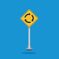 road sign icon, roundabout ahead on yellow rhombus board. suitable for poster use and web icon vector