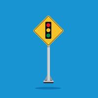 road sign icon, traffic light ahead on yellow rhombus board. suitable for poster use and web icon vector