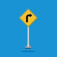 road sign icon, road ahead curves side on yellow rhombus board. suitable for poster use and web icon vector