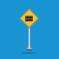 road sign icon, railroad crossing ahead with barriers on yellow rhombus board. suitable for poster use and web icon vector