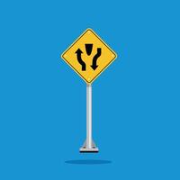 road sign icon, warning for divided road on yellow rhombus. board.suitable for poster use and web icon vector