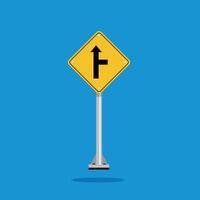 road sign icon, side road on the right warning on yellow rhombus board. suitable for poster use and web icon vector