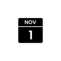 November 1st date on a single day calendar. vector