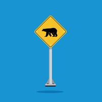 road sign icon, polar bear crossing on yellow rhombus. board.suitable for poster use and web icon vector