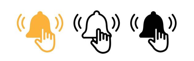 bell icon set, subscribe sign with hand pressing, various kinds of shapes. suitable for poster and web icon use vector