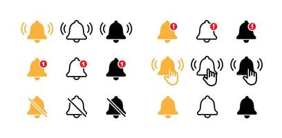 set of bell, notification, ring, message and subscription reminder icons with various types of shapes. suitable for poster and web icon use vector