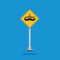 road sign icon, Trams Crossing road on yellow rhombus. board.suitable for poster use and web icon vector