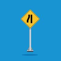 road sign icon, road gets narrow on side on yellow rhombus board. suitable for poster use and web icon vector