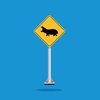 road sign icon, hippopotamus crossing on yellow rhombus. board.suitable for poster use and web icon vector