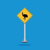 road sign icon, cassowary crossing on yellow rhombus. board.suitable for poster use and web icon vector
