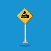 road sign icon, rail crossing on yellow rhombus. board.suitable for poster use and web icon vector