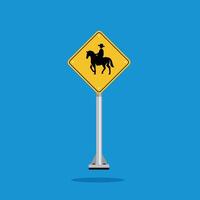 road sign icon, horse crossing on yellow rhombus. board.suitable for poster use and web icon vector