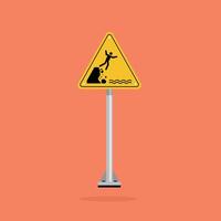 Unstable cliff edge warning sign with person falling inside yellow triangle board. Suitable for poster and web icon use vector