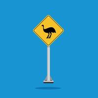 road sign icon, emu crossing on yellow rhombus. board.suitable for poster use and web icon vector