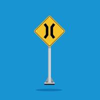 road sign icon, warning for a narrowing on yellow rhombus. board.suitable for poster use and web icon vector
