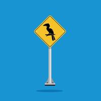 road sign icon, horn bird crossing on yellow rhombus. board.suitable for poster use and web icon vector