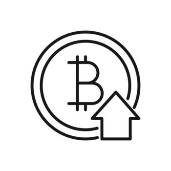 Bitcoin icon with an arrow pointing up and a bitcoin symbol vector