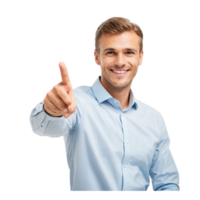 A confident man with smiling pointing at something png