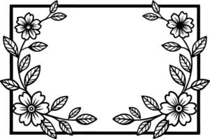 Single outline of Black and White Floral Border Square Line Art Illustration. Pro vector