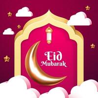 Eid mubarak greeting card with moon and crescent vector