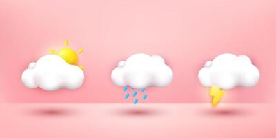 Weather icons set with clouds, sun and rain vector
