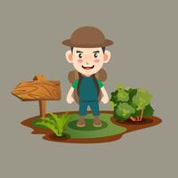 A cartoon boy with a hat and a signpost vector
