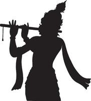 Krishna with Flute Silhouette Art Illustration With White Background. vector