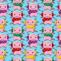 Seamless pattern with Cute Christmas Axolotl vector
