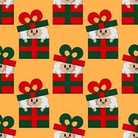Seamless pattern with Cute Christmas Sheep in gift box vector
