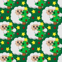 Seamless pattern with Cute Sheep with Christmas Tree vector