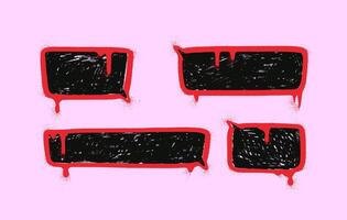Set of square speech bubbles in street art style. Vertical and horizontal frames drawn with a spray can with drips and splashes shaded inside with a black pencil. Graffiti illustration. vector
