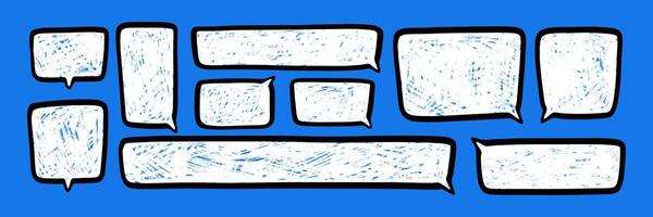 Set of square speech bubbles in comic style. Vertical and horizontal frames drawn by hands with a place for text and a grunge texture of scuffs and pencil. vector