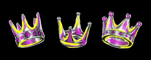 A set of cut-out crowns with a color halftone effect for creating retro collage style posters. vector